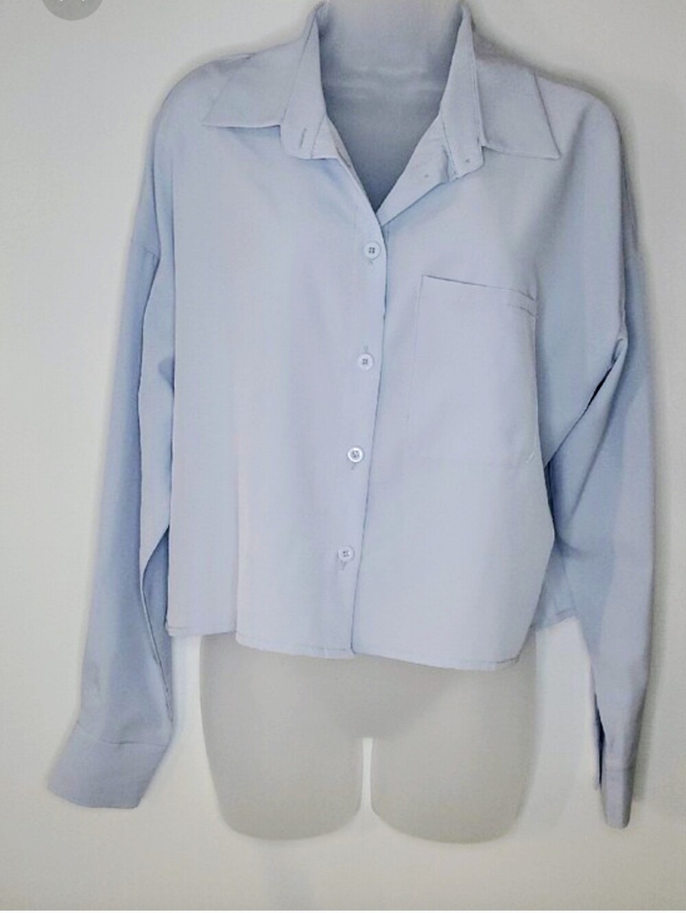 Light Blue Women's Light Weight Button-Up Crop Shirt